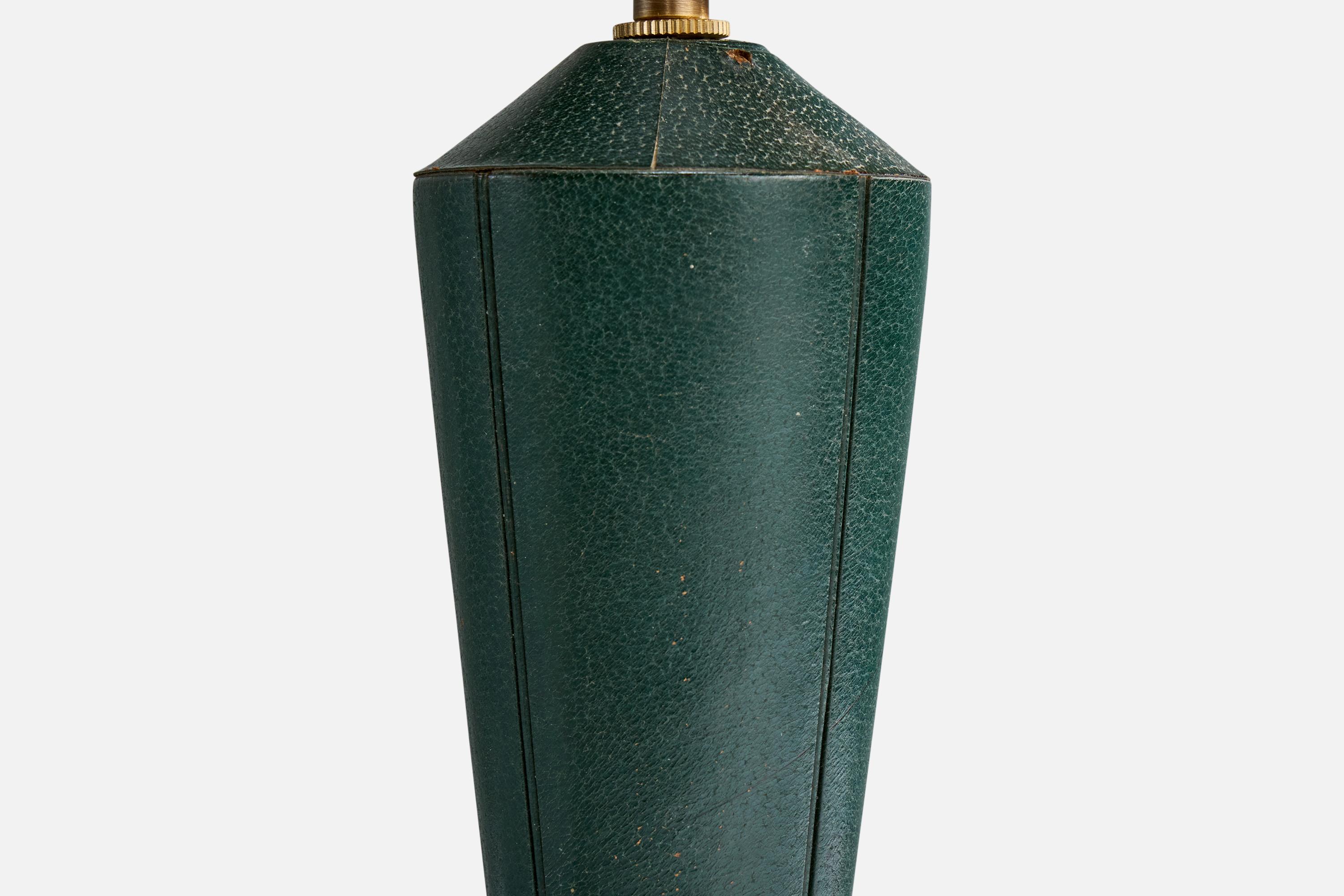 Mid-20th Century French Designer, Table Lamp, Leather, Brass, France, 1950s For Sale