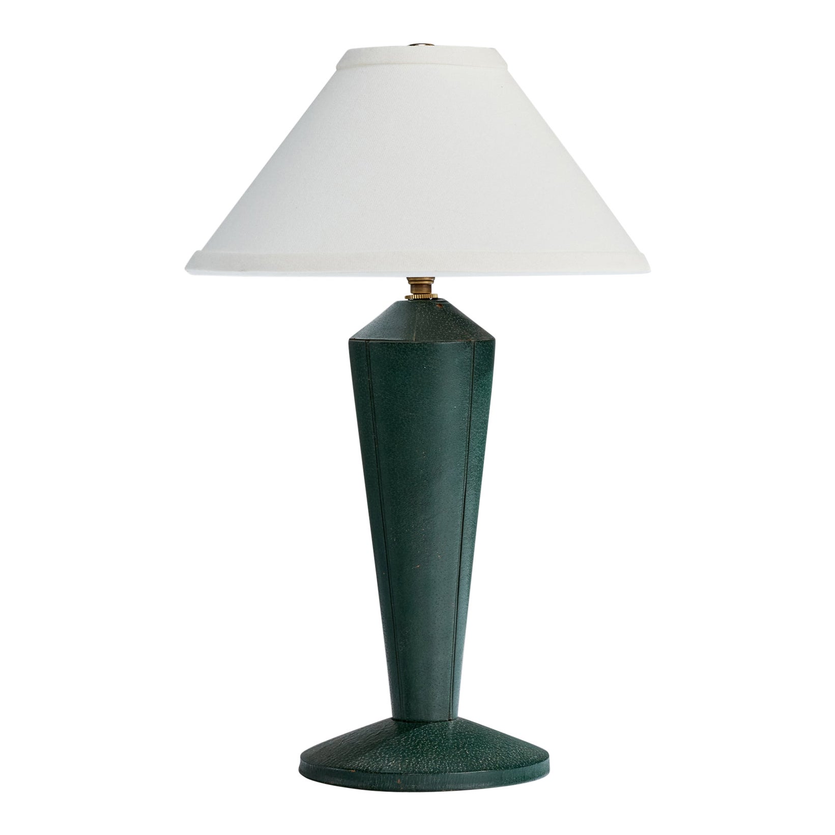French Designer, Table Lamp, Leather, Brass, France, 1950s For Sale