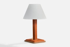 French Designer, Table Lamp, Leather, France, 1950s