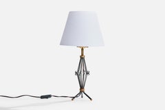 French Designer, Table Lamp, Metal, Brass, France, 1940s