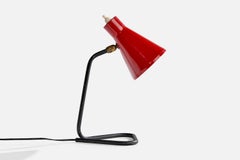 French Designer, Table Lamp, Metal, Brass, France, 1950s
