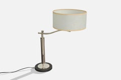 French Designer, Table Lamp, Metal, Fabric, France, 1950s