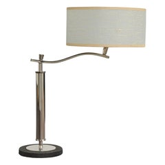 French Designer, Table Lamp, Metal, Fabric, France, 1950s