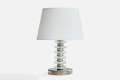 French Designer, Table Lamp, Metal, Glass, France, 1950s