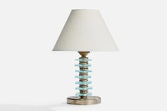 French Designer, Table Lamp, Metal, Glass, France, 1950s
