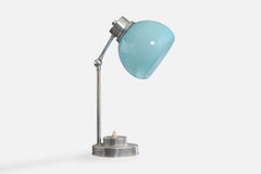 French Designer, Table Lamp, Metal, Glass, France, 1950s