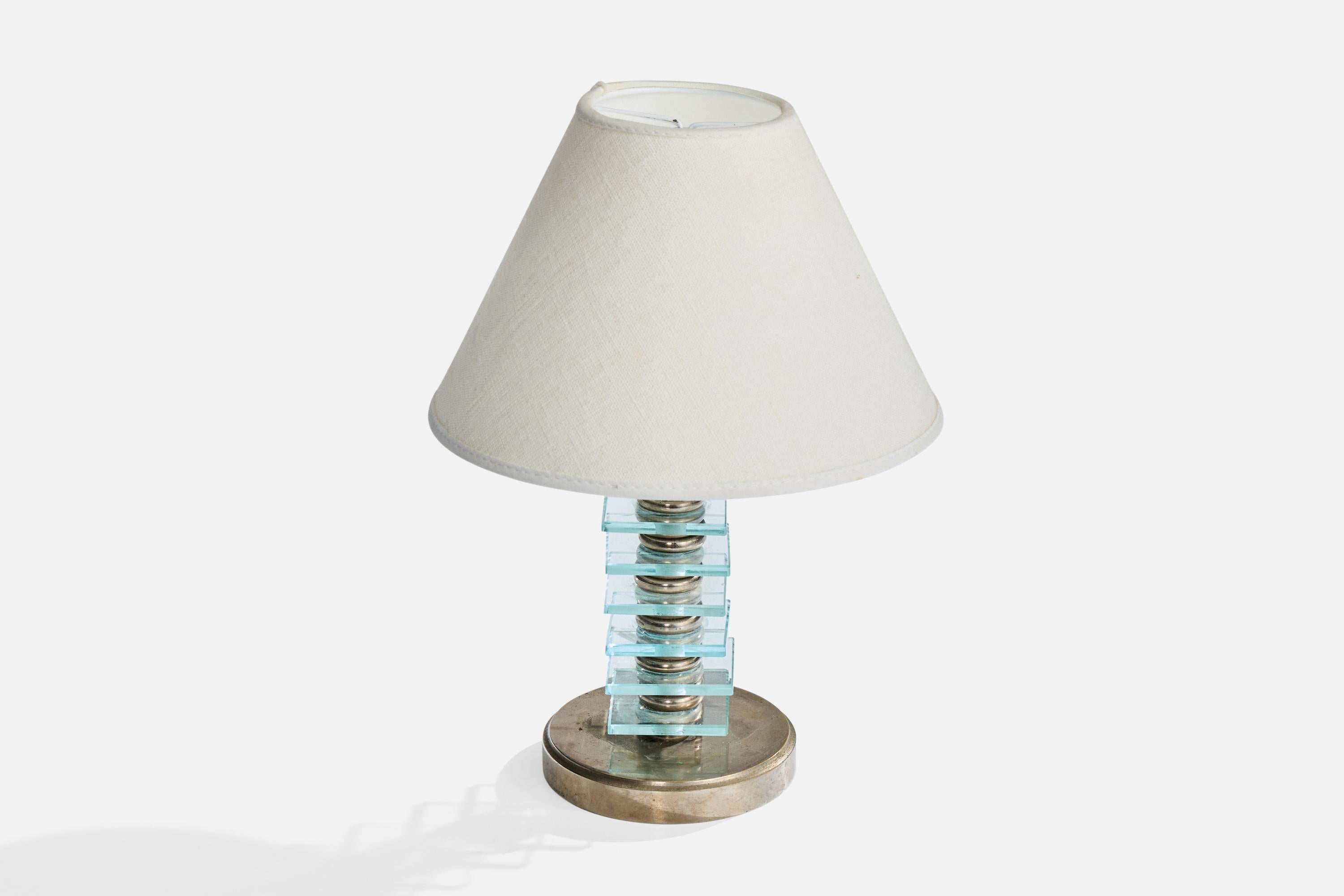 Französischer Designer, Tischlampe, Metall, Glas, Frankreich, 1950er Jahre (Moderne der Mitte des Jahrhunderts) im Angebot