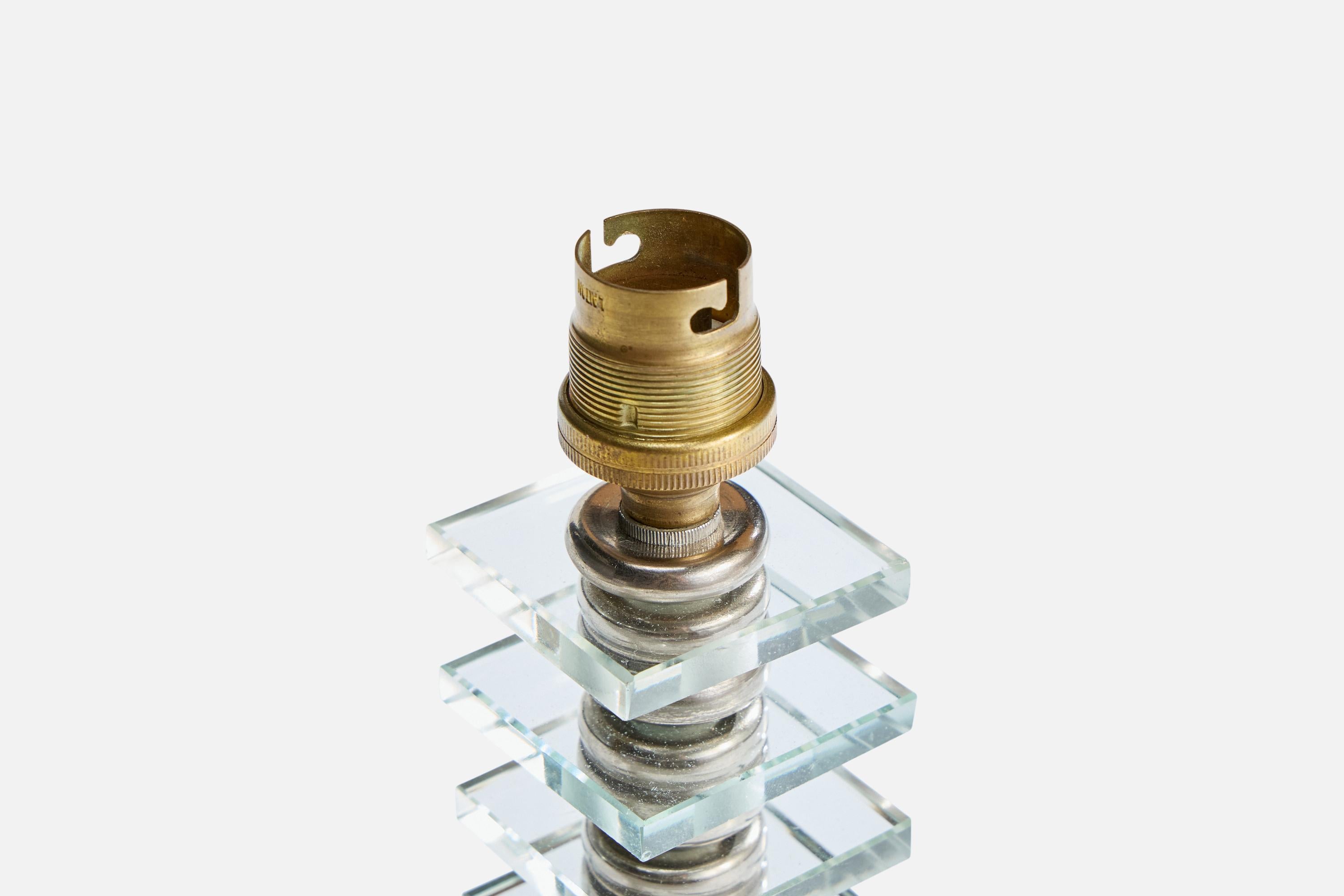 Französischer Designer, Tischlampe, Metall, Glas, Frankreich, 1950er Jahre (Mitte des 20. Jahrhunderts) im Angebot