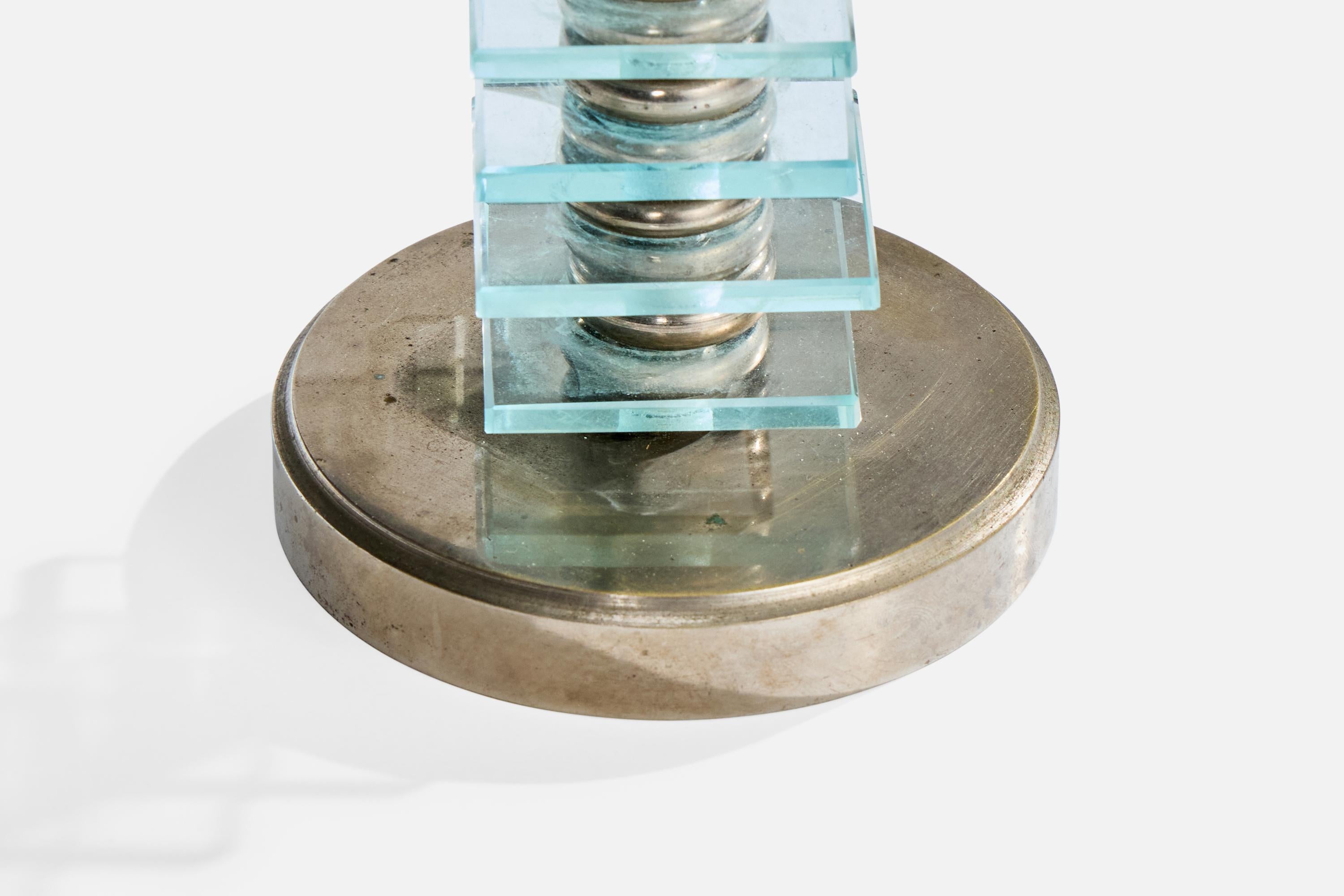 Französischer Designer, Tischlampe, Metall, Glas, Frankreich, 1950er Jahre im Angebot 1