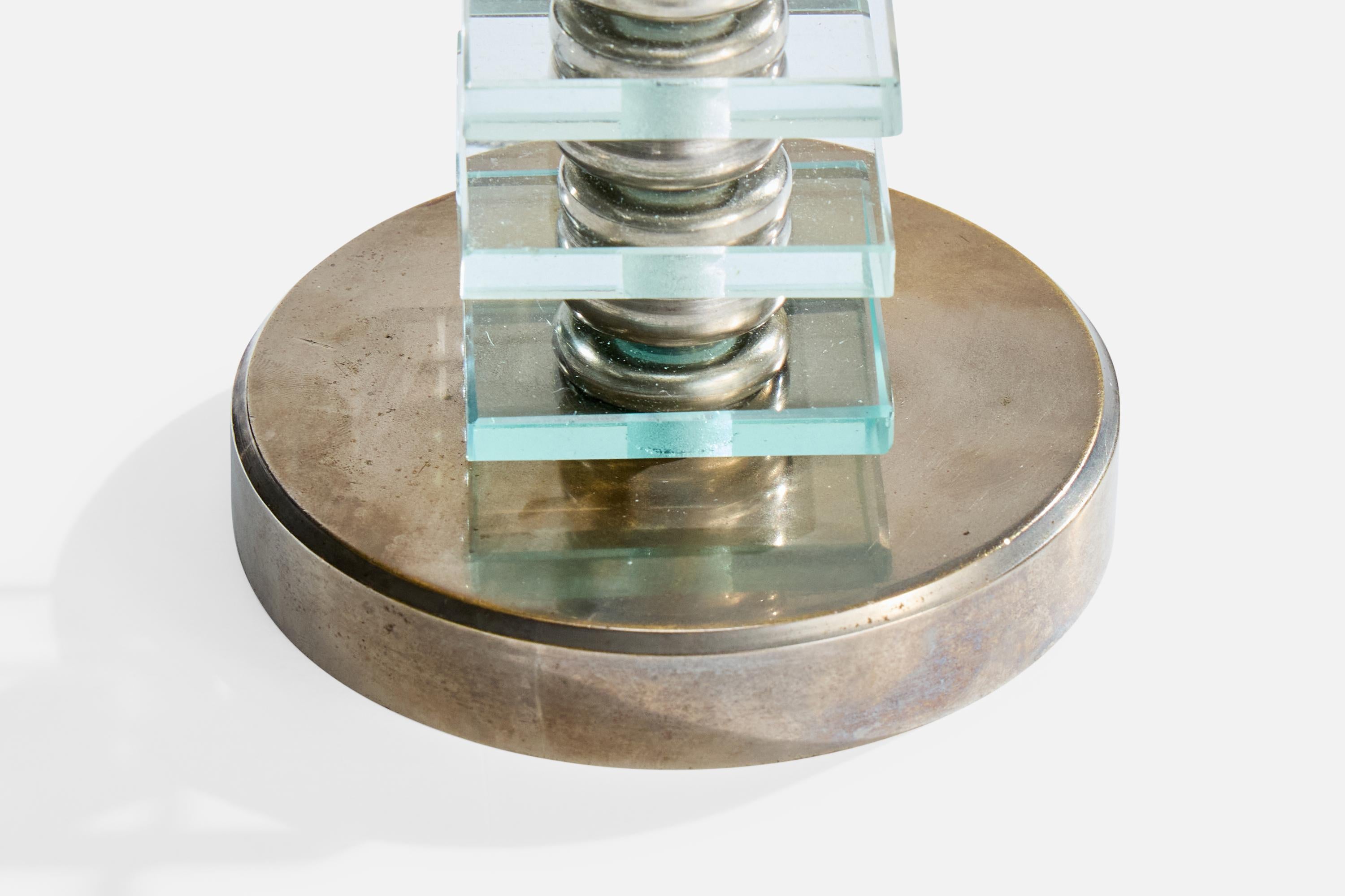 Französischer Designer, Tischlampe, Metall, Glas, Frankreich, 1950er Jahre im Angebot 2