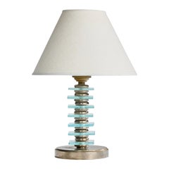 Französischer Designer, Tischlampe, Metall, Glas, Frankreich, 1950er Jahre