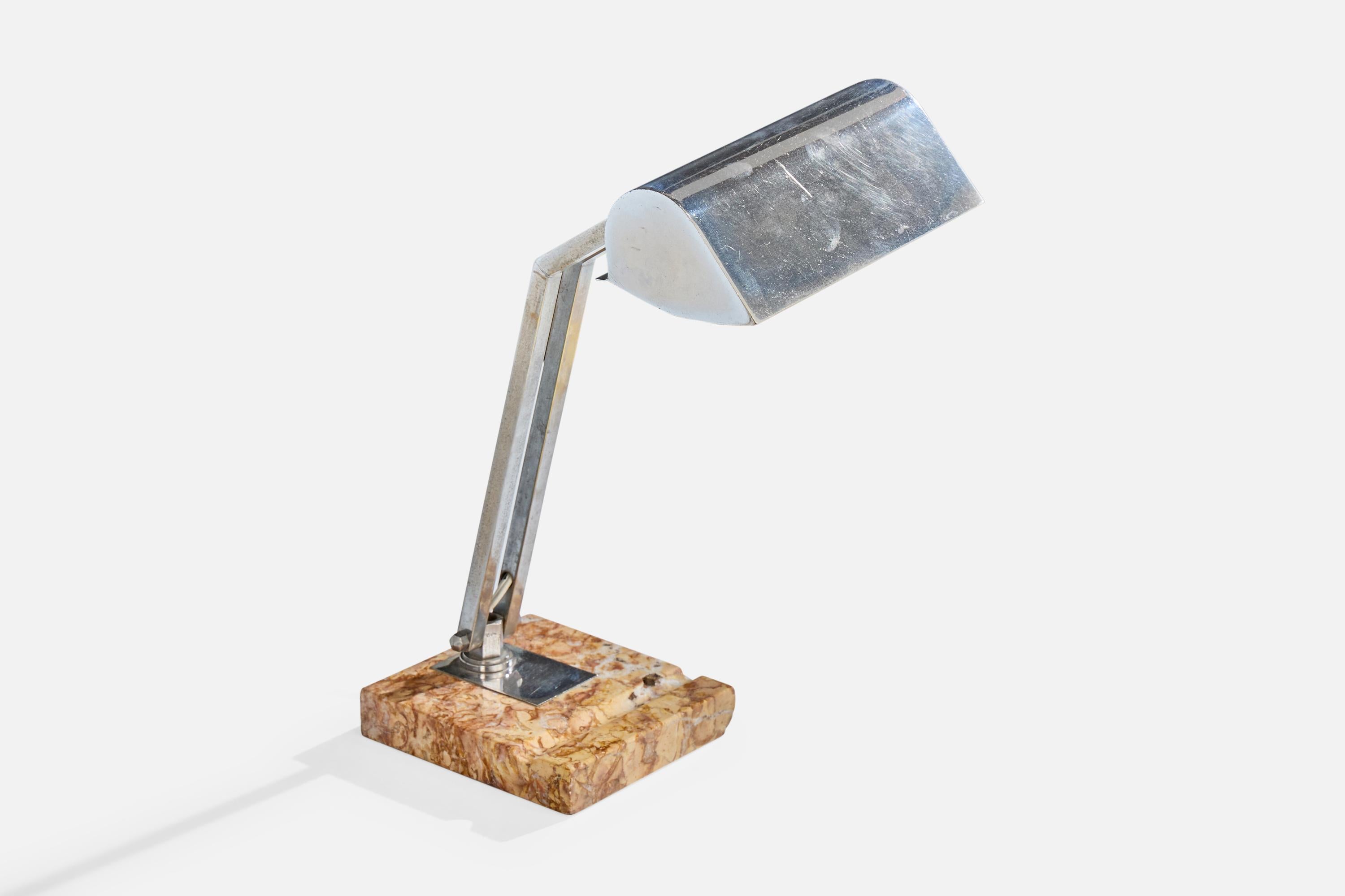 French Designer, Table Lamp, Metal, Marble, France, 1930s In Good Condition For Sale In High Point, NC