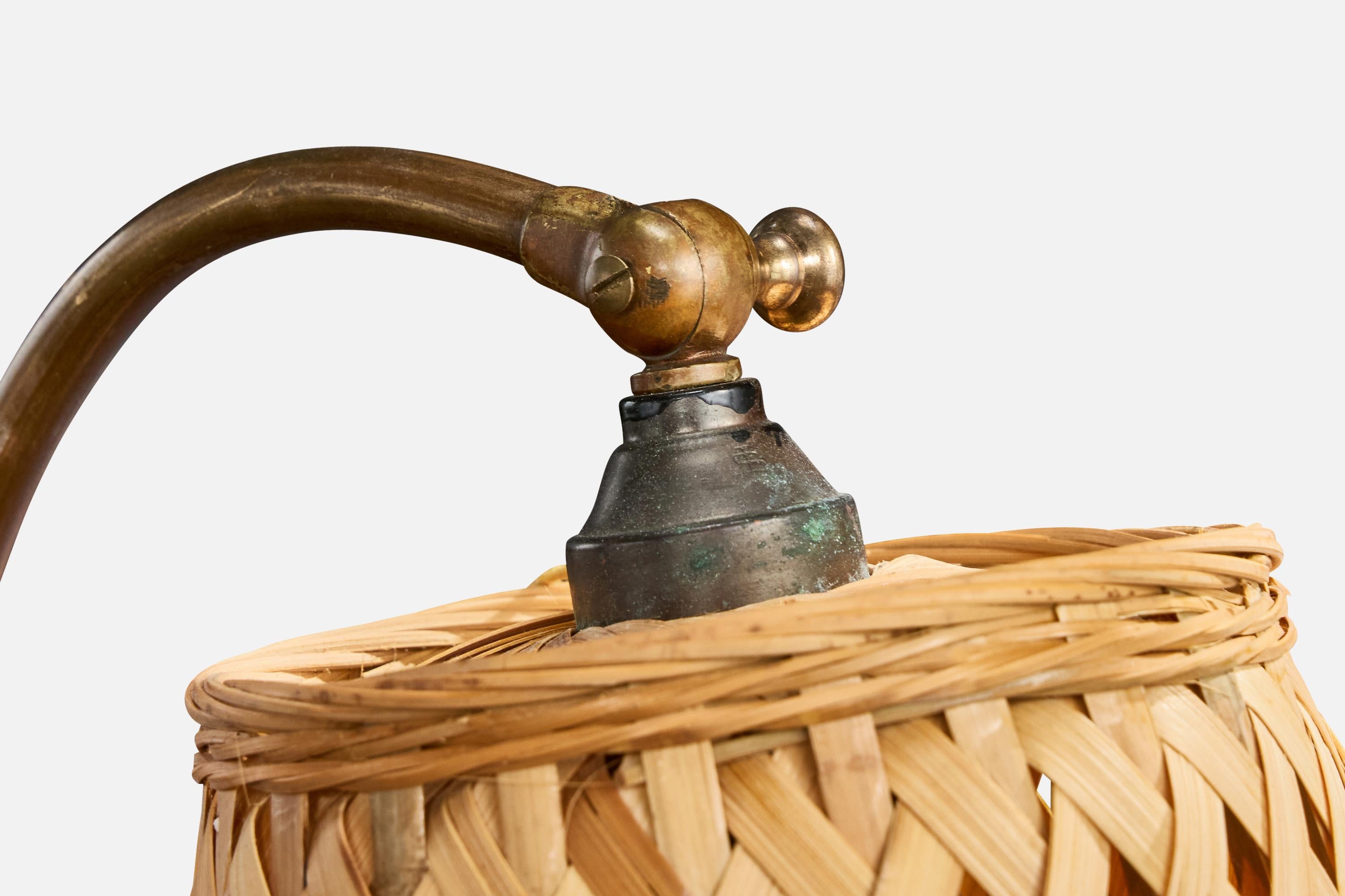 Französischer Designer, Tischlampe, Metall, Rattan, Frankreich, 1930er Jahre im Angebot 1