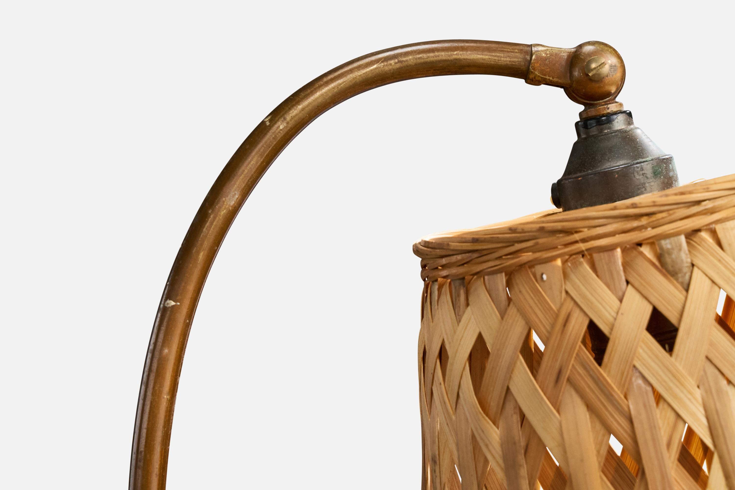 Französischer Designer, Tischlampe, Metall, Rattan, Frankreich, 1930er Jahre im Angebot 2