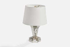 French Designer, Table Lamp, Mirror, Brass, France, 1950s