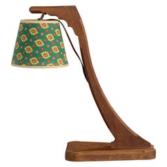French Designer, Table Lamp, Oak, Fabric, France, 1950s French Designer, Table Lamp, Oak, Fabric, France, 1950s