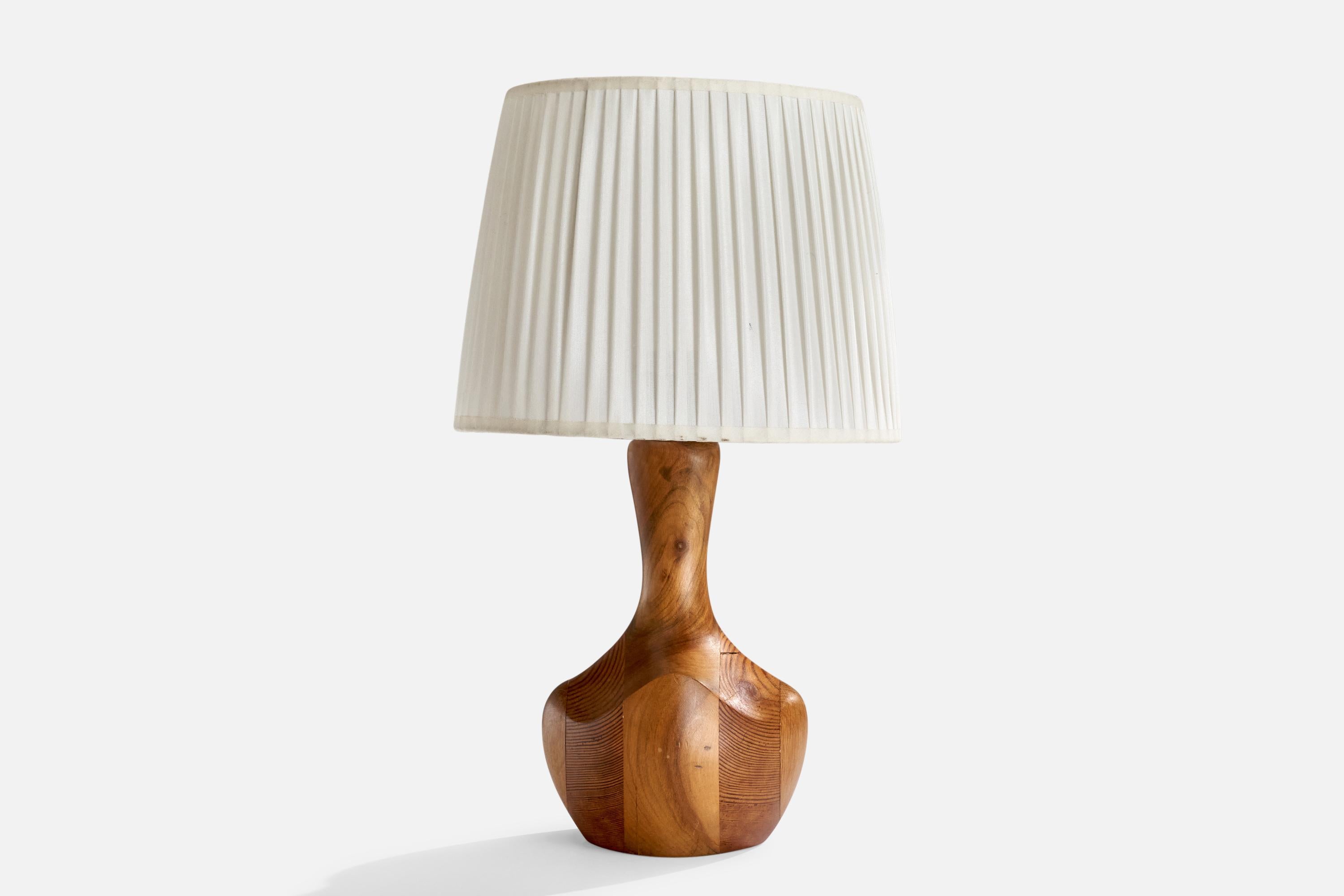 Tischlampe aus organischem Kiefernholz und weißem Stoff, entworfen und hergestellt in Frankreich, ca. 1960er Jahre.

Abmessungen der Lampe (Zoll): 10,75