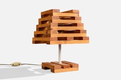 French Designer, Table Lamp, Pine, Metal, France, 1960s
