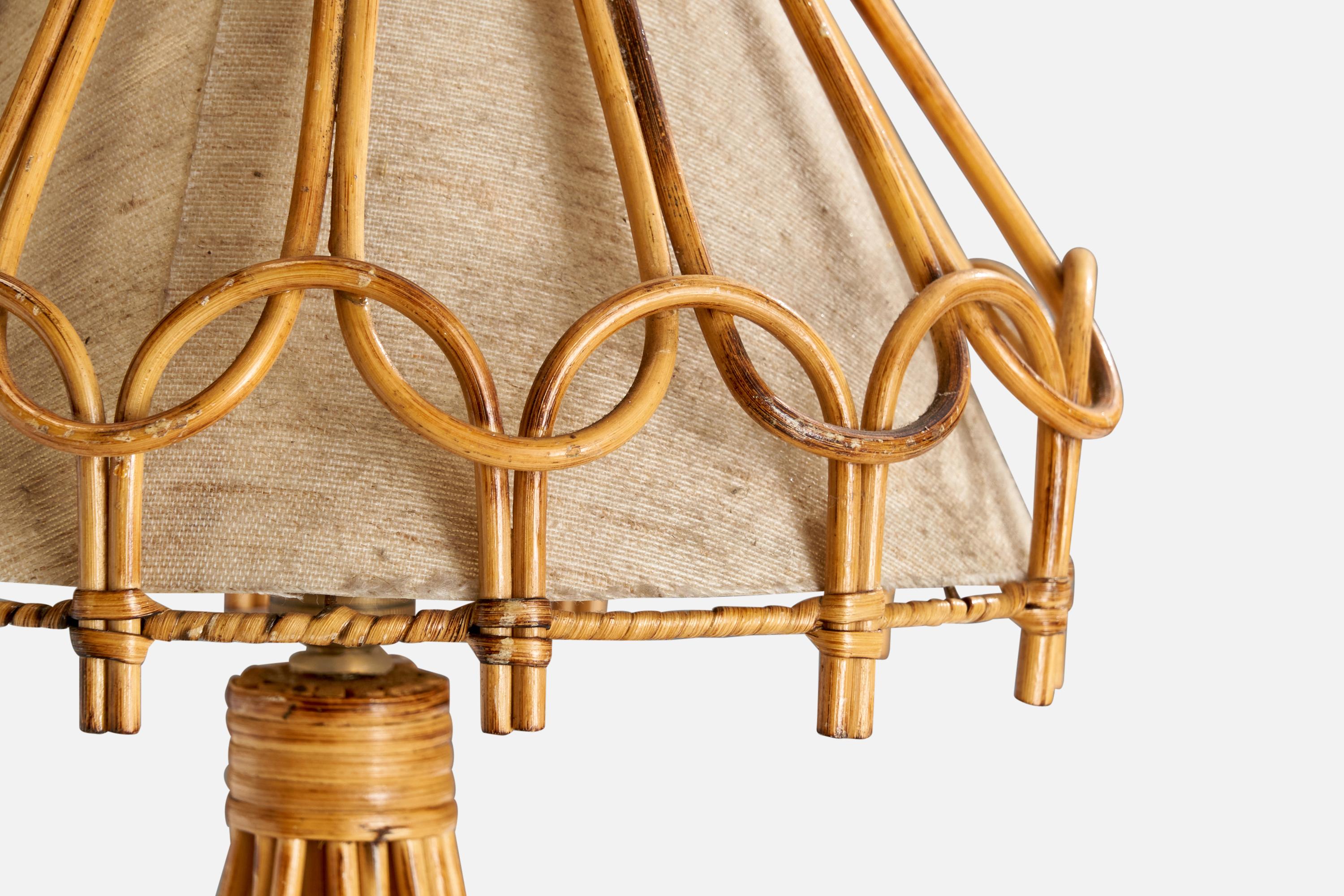 Designer français, lampe de bureau, rotin, bambou, tissu, France, années 1960 Bon état - En vente à High Point, NC