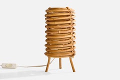 French Designer, Table Lamp, Rattan, Bamboo, France, 1960s