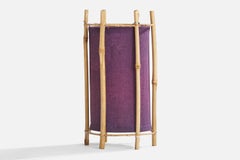 French Designer, Table Lamp, Rattan, Fabric, France, 1970s