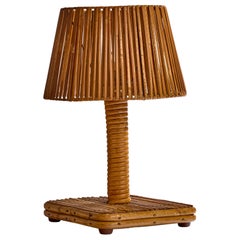 French Designer, Table Lamp, Rattan, France, 1970s