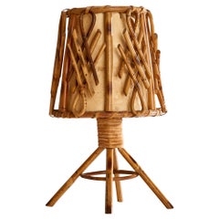 French Designer, Table Lamp, Rattan, Paper, France, 1960s