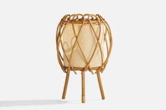 French Designer, Table Lamp, Rattan, Parchment Paper, France, 1960s