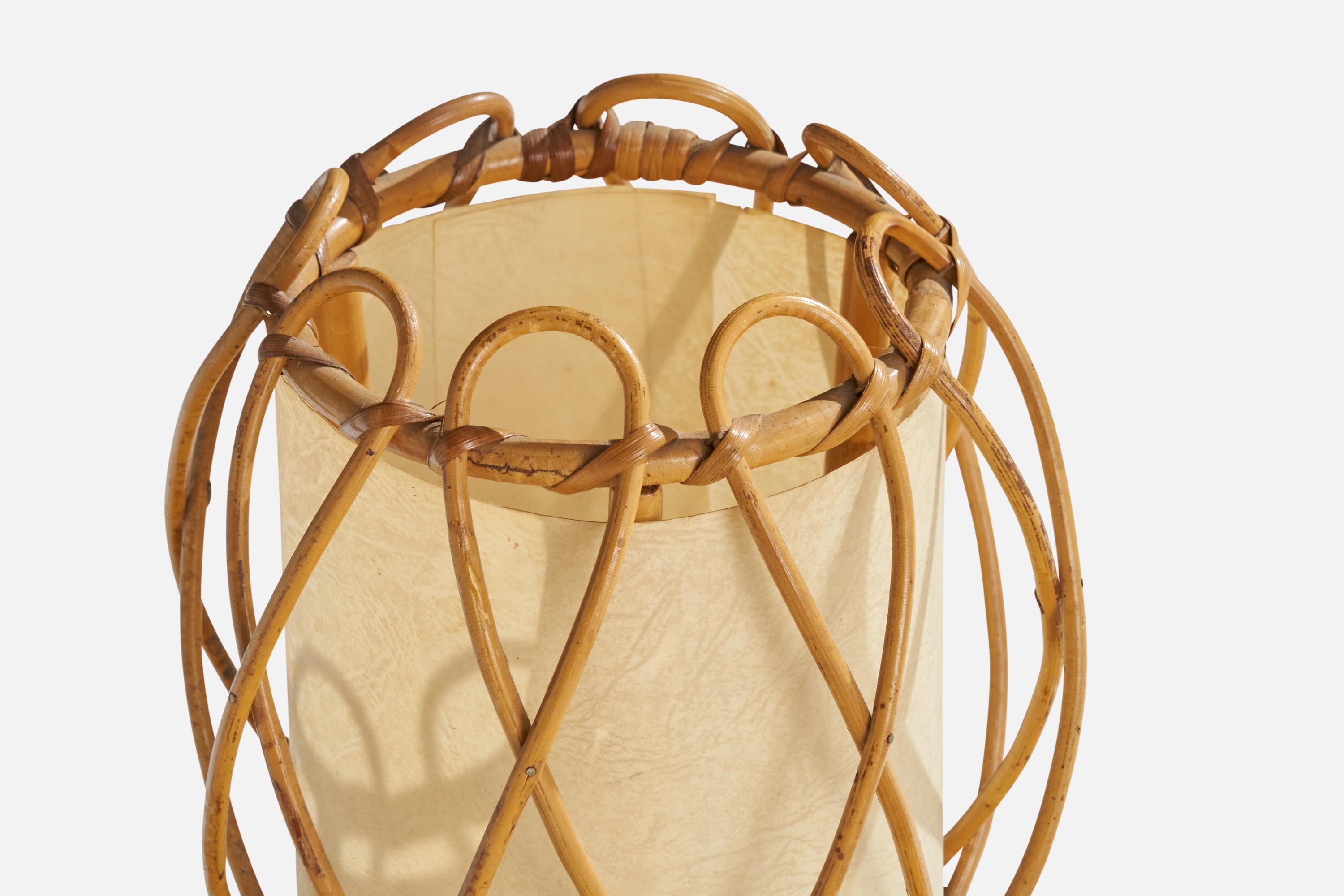 Mid-20th Century French Designer, Table Lamp, Rattan, Parchment Paper, France, 1960s For Sale