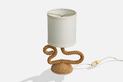 Französischer Designer, Tischlampe, Seil, Stoff, Frankreich, 1960er Jahre