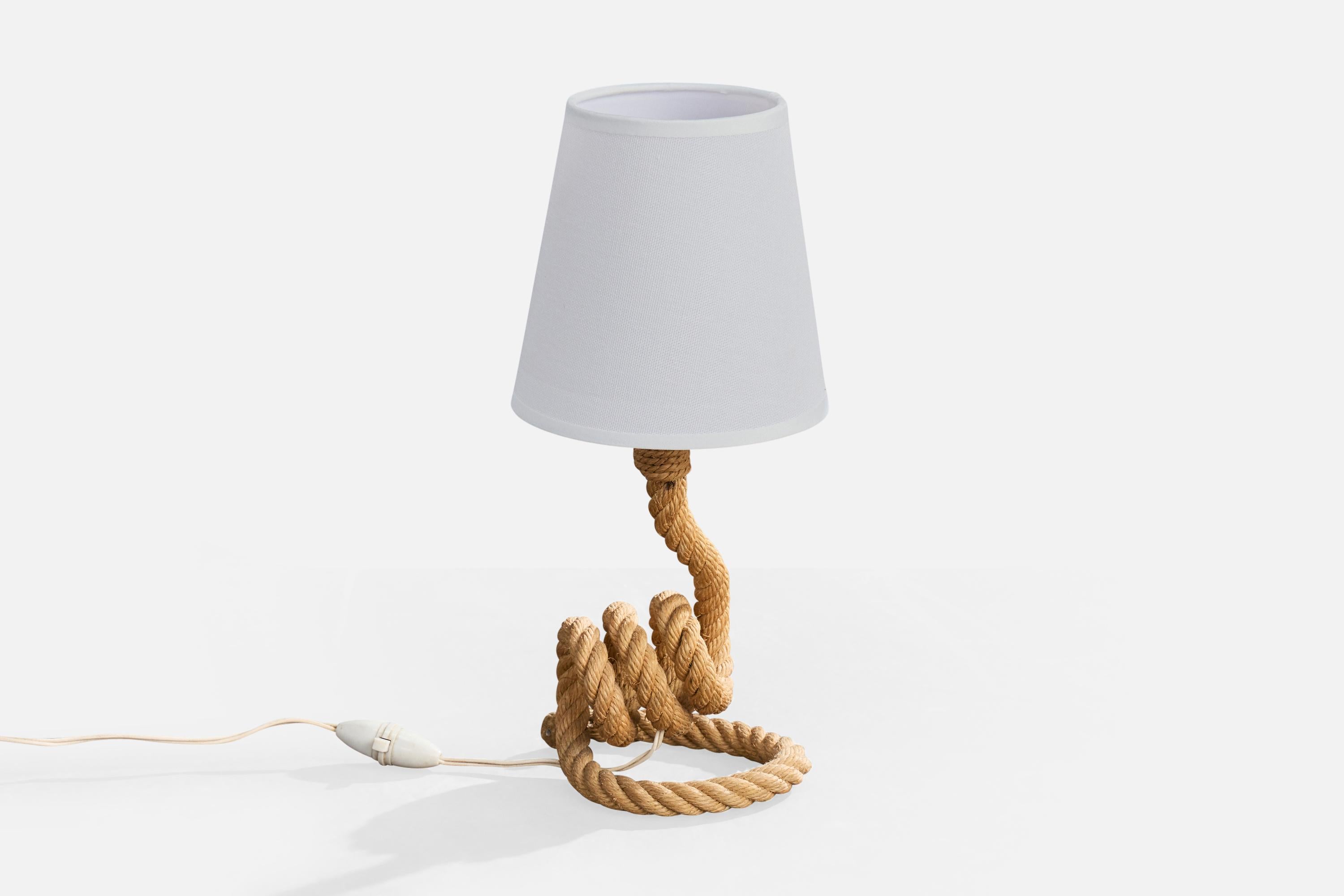 Mid-Century moderno Lampada da tavolo di design francese, corda, tessuto, Francia, anni '60