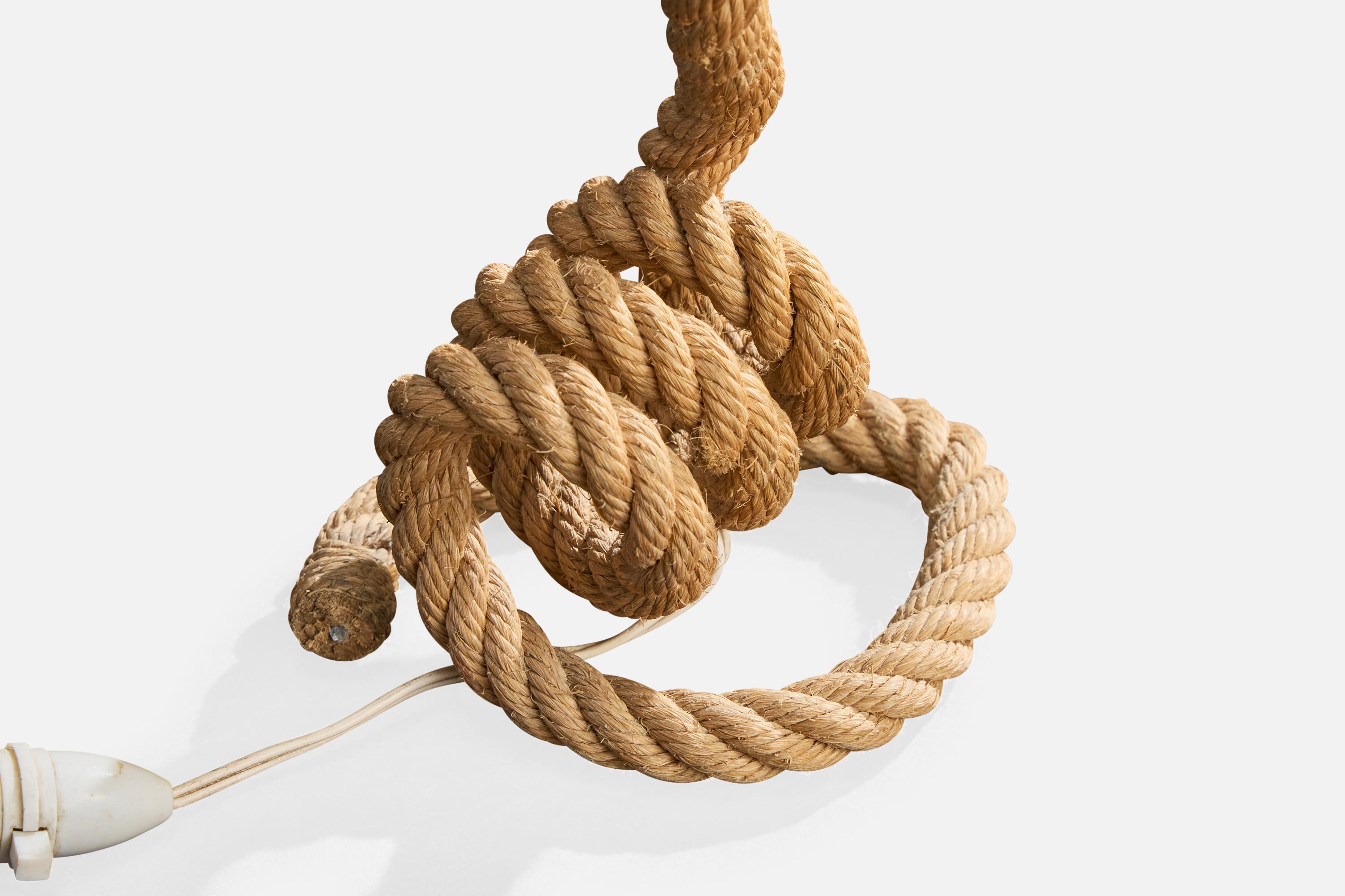 Metà XX secolo Lampada da tavolo di design francese, corda, tessuto, Francia, anni '60