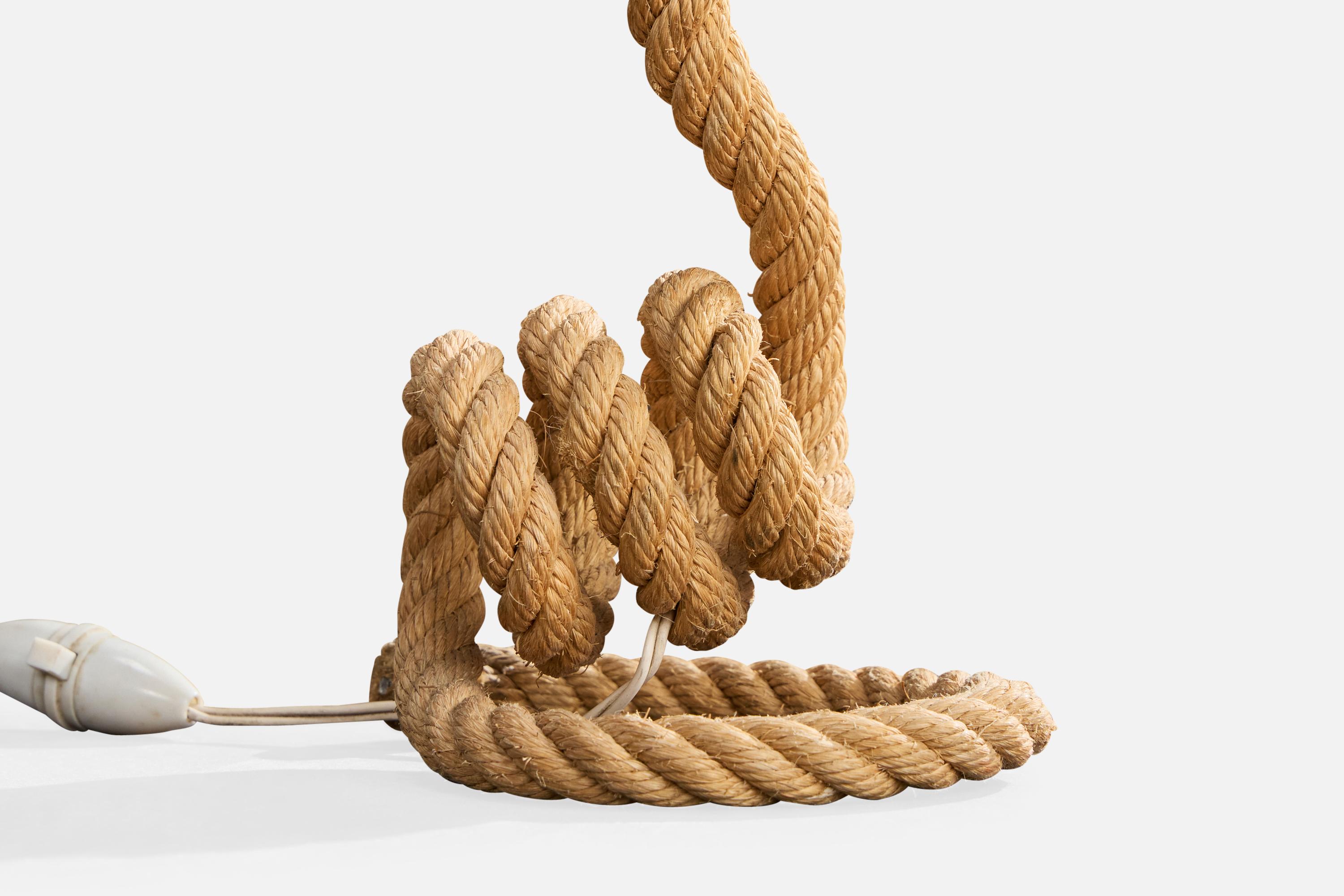 Lampada da tavolo di design francese, corda, tessuto, Francia, anni '60 1