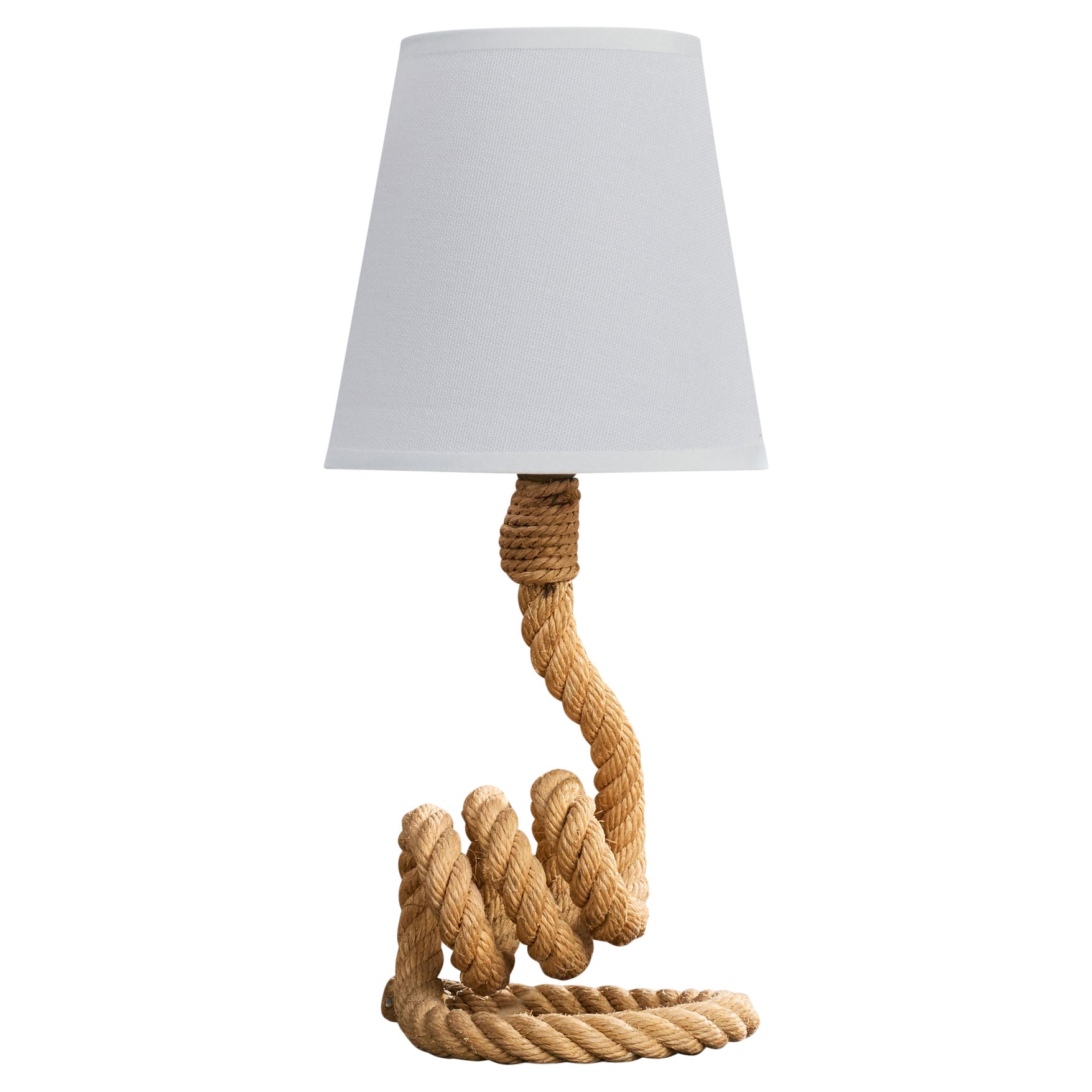French Designer, Table Lamp, Rope, Fabric, France, 1960s