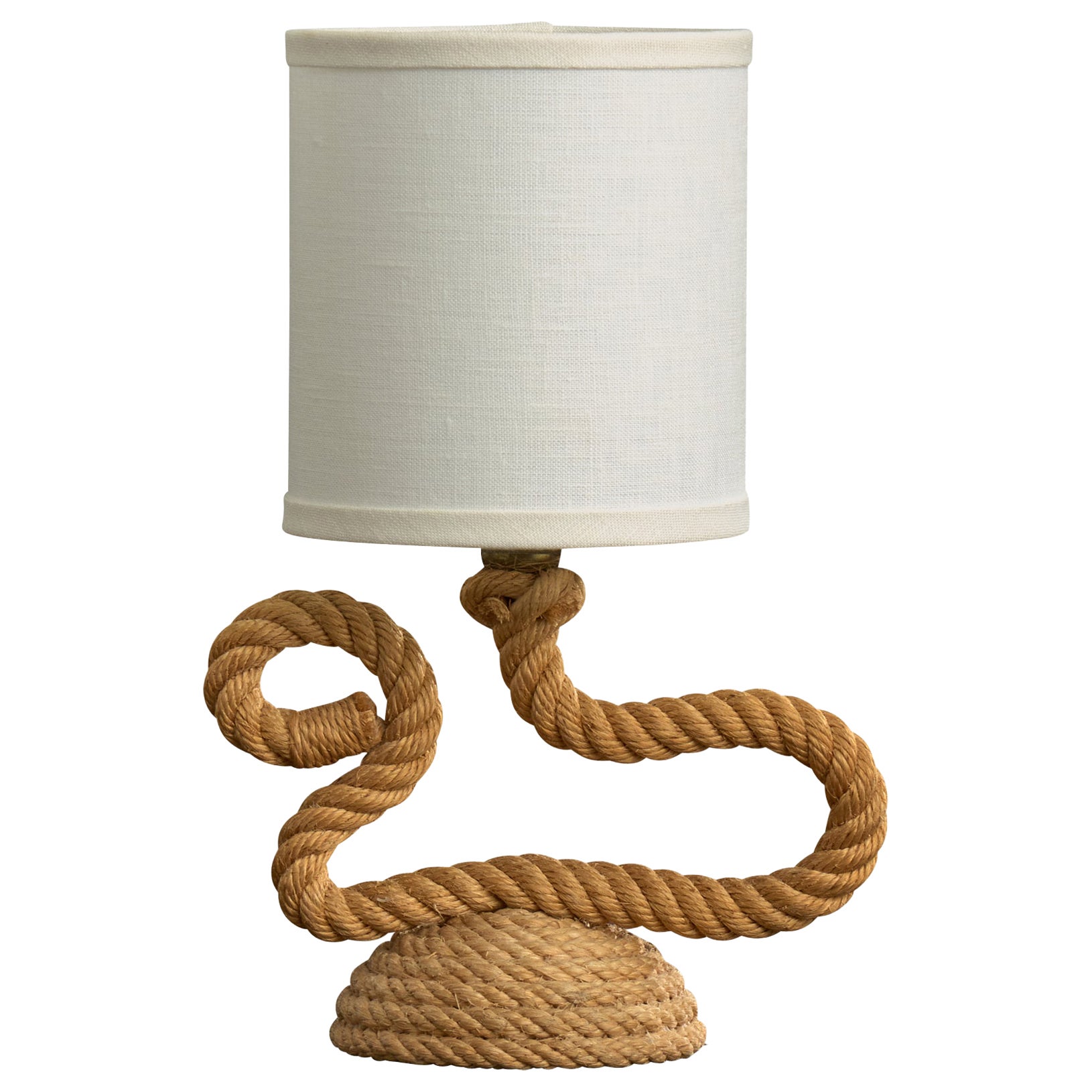 French Designer, Table Lamp, Rope, Fabric, France, 1960s