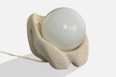 French Designer, Table Lamp, Sandstone, Glass, France, 1970s