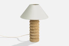 Französischer Designer, Tischlampe, Sandstein, Metall, Frankreich, 1970er