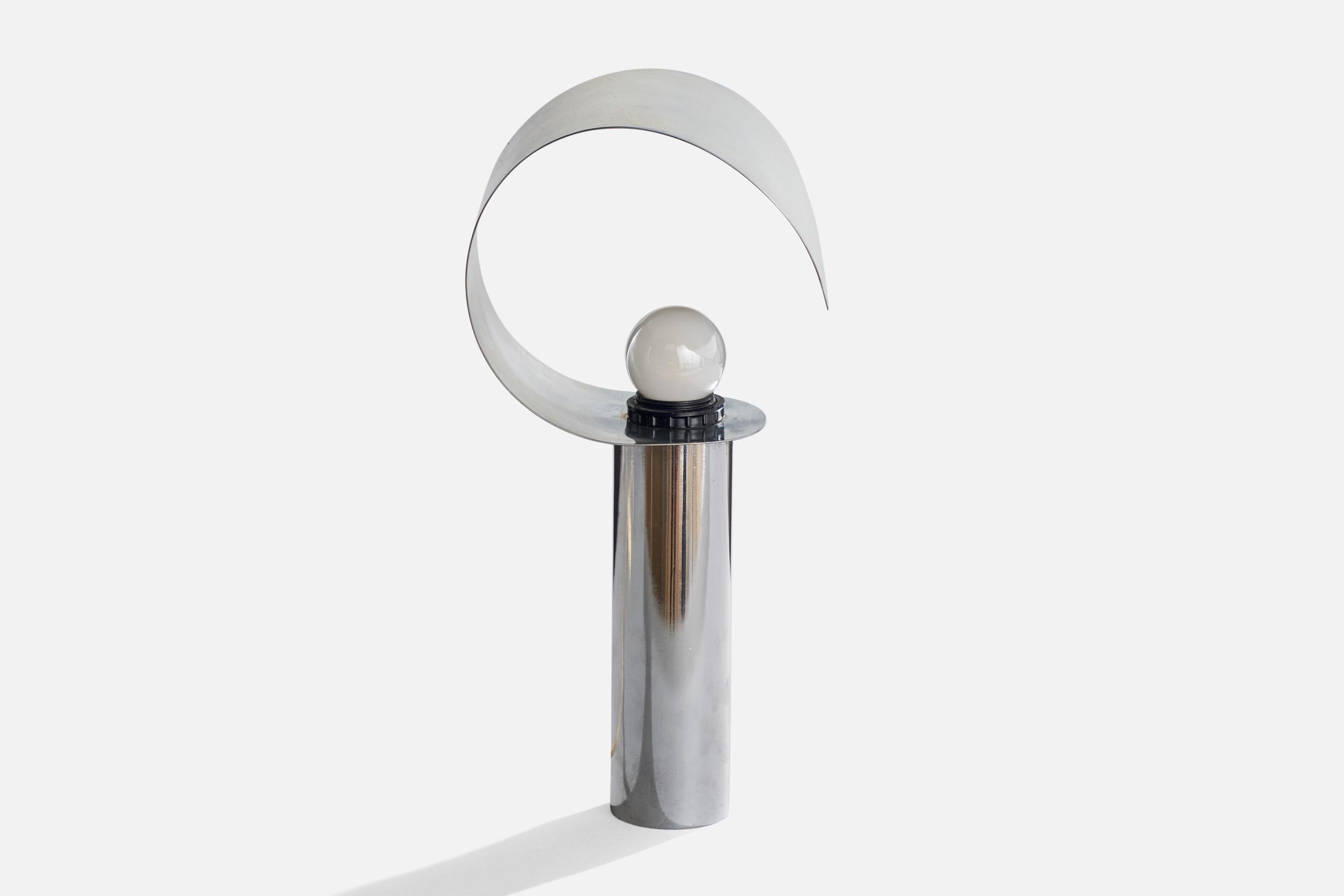 French Designer, Table Lamp, Steel, France, 1970s 2