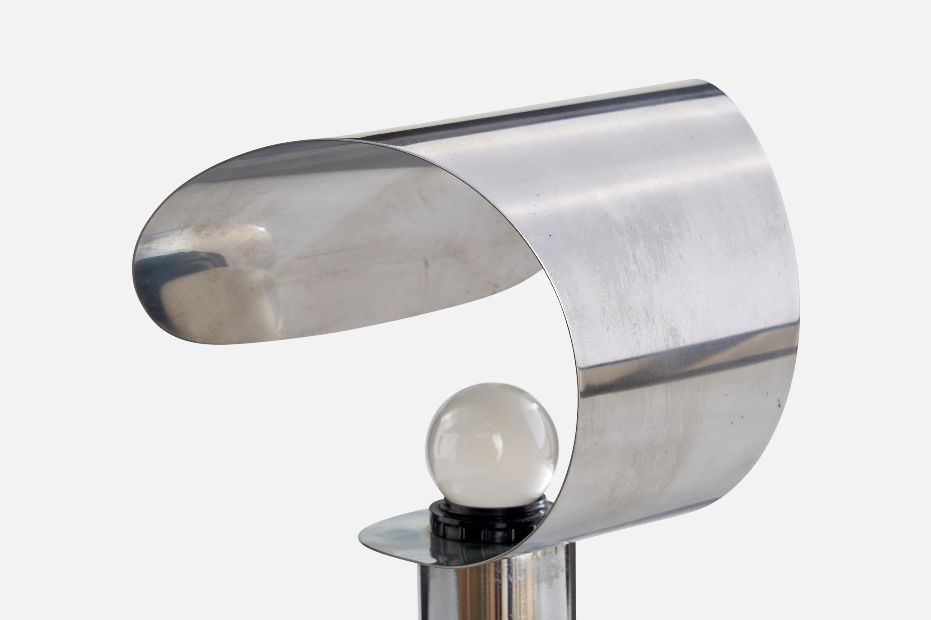 French Designer, Table Lamp, Steel, France, 1970s 4