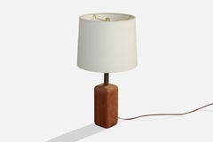 French Designer, Table Lamp, Teak, Brass, France, 1950s