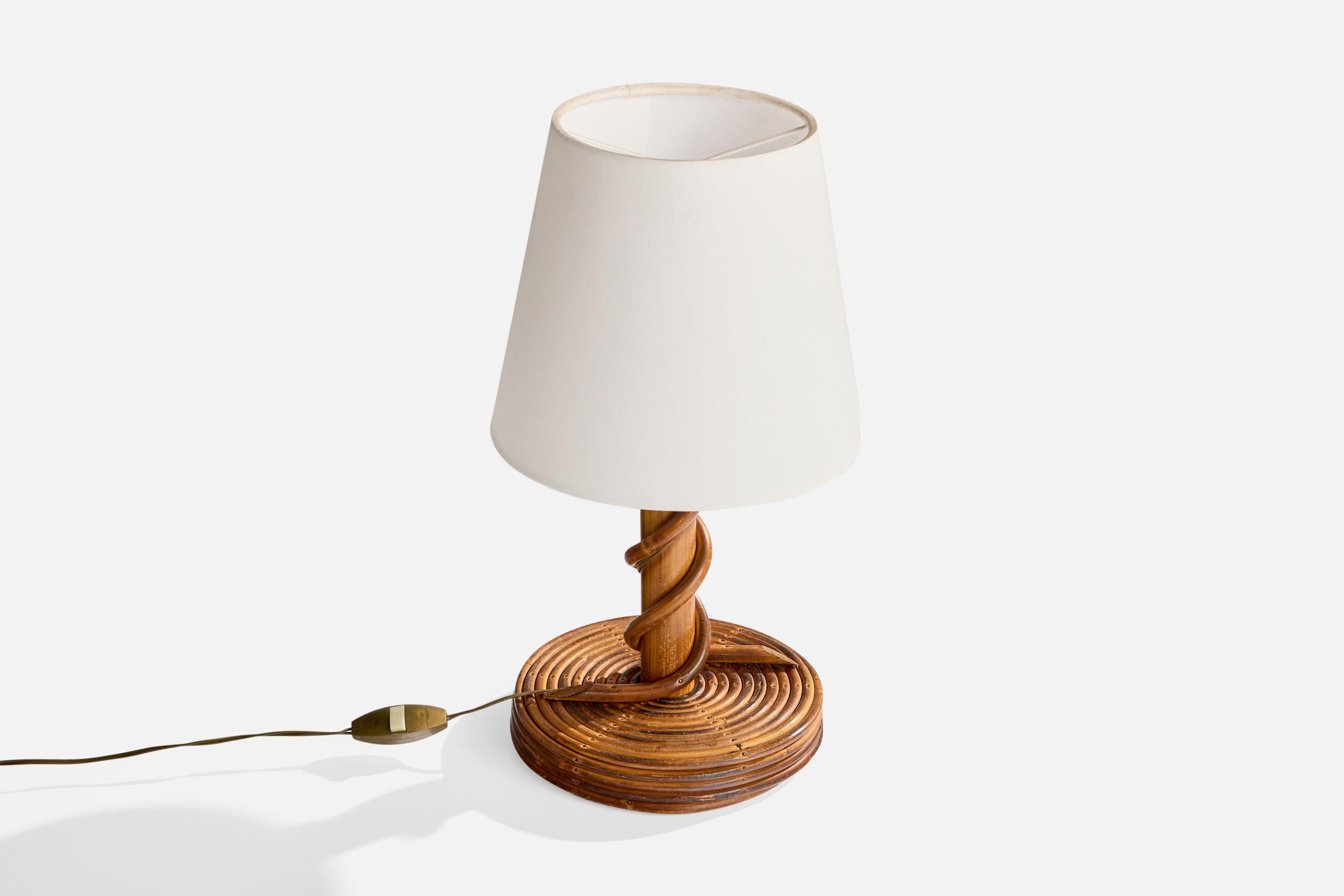 Französischer Designer, Tischlampe, Holz, Bambus, Frankreich, 1960er Jahre (Moderne der Mitte des Jahrhunderts) im Angebot