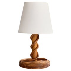 Französischer Designer, Tischlampe, Holz, Bambus, Frankreich, 1960er Jahre