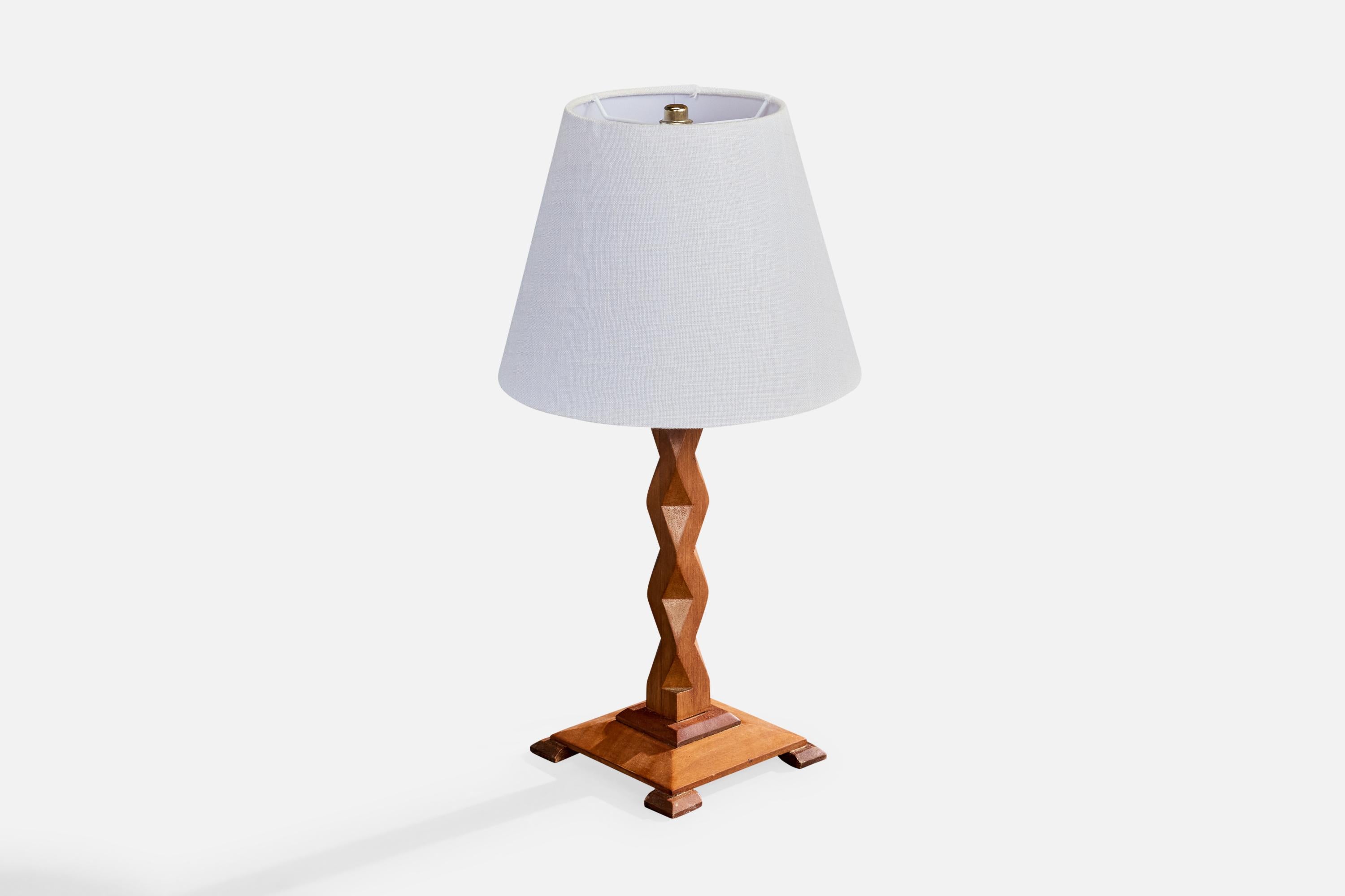 Diseñador francés, Lámpara de mesa, Madera, Latón, Francia, Años 50 Moderno de mediados de siglo en venta