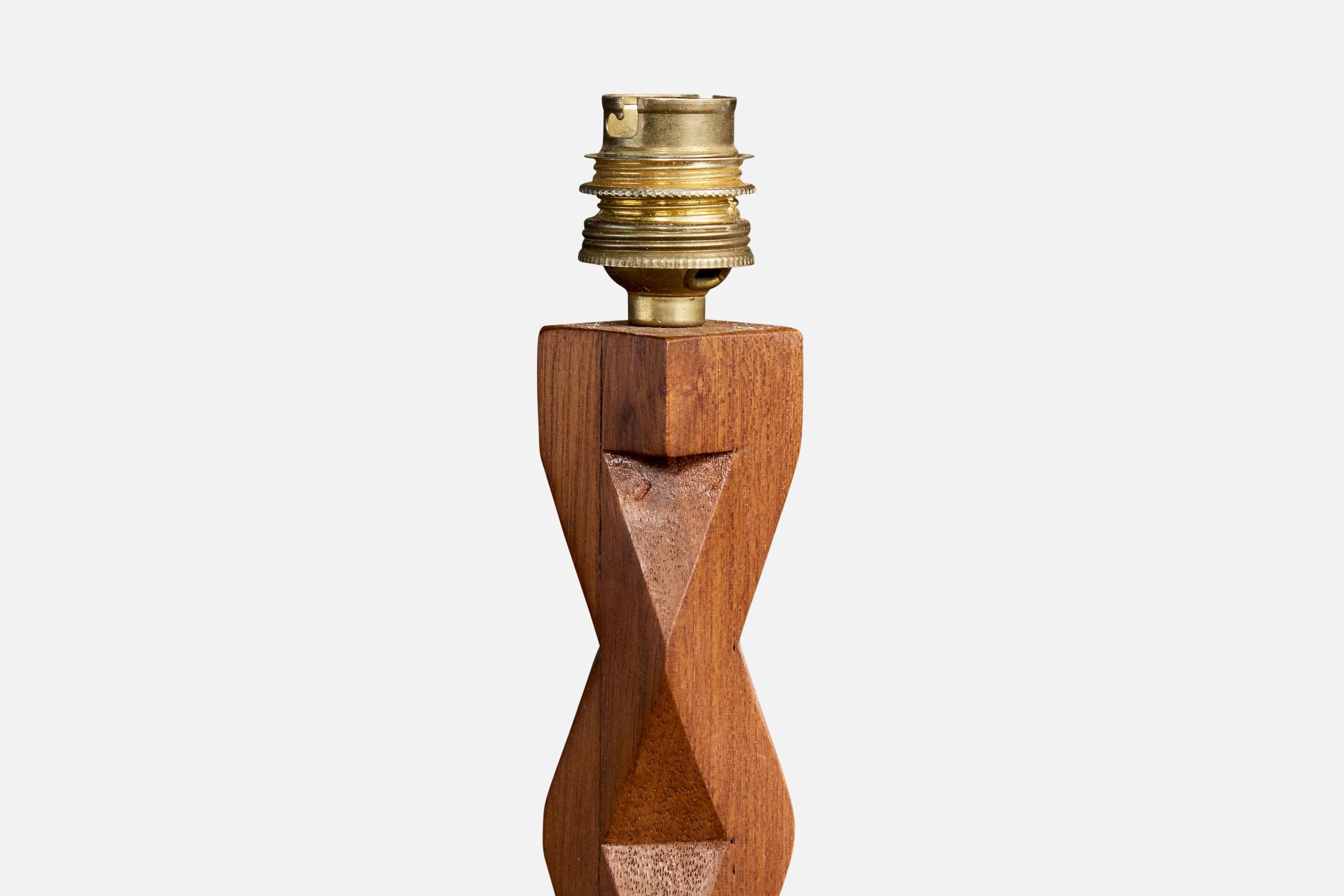 Diseñador francés, Lámpara de mesa, Madera, Latón, Francia, Años 50 Francés en venta