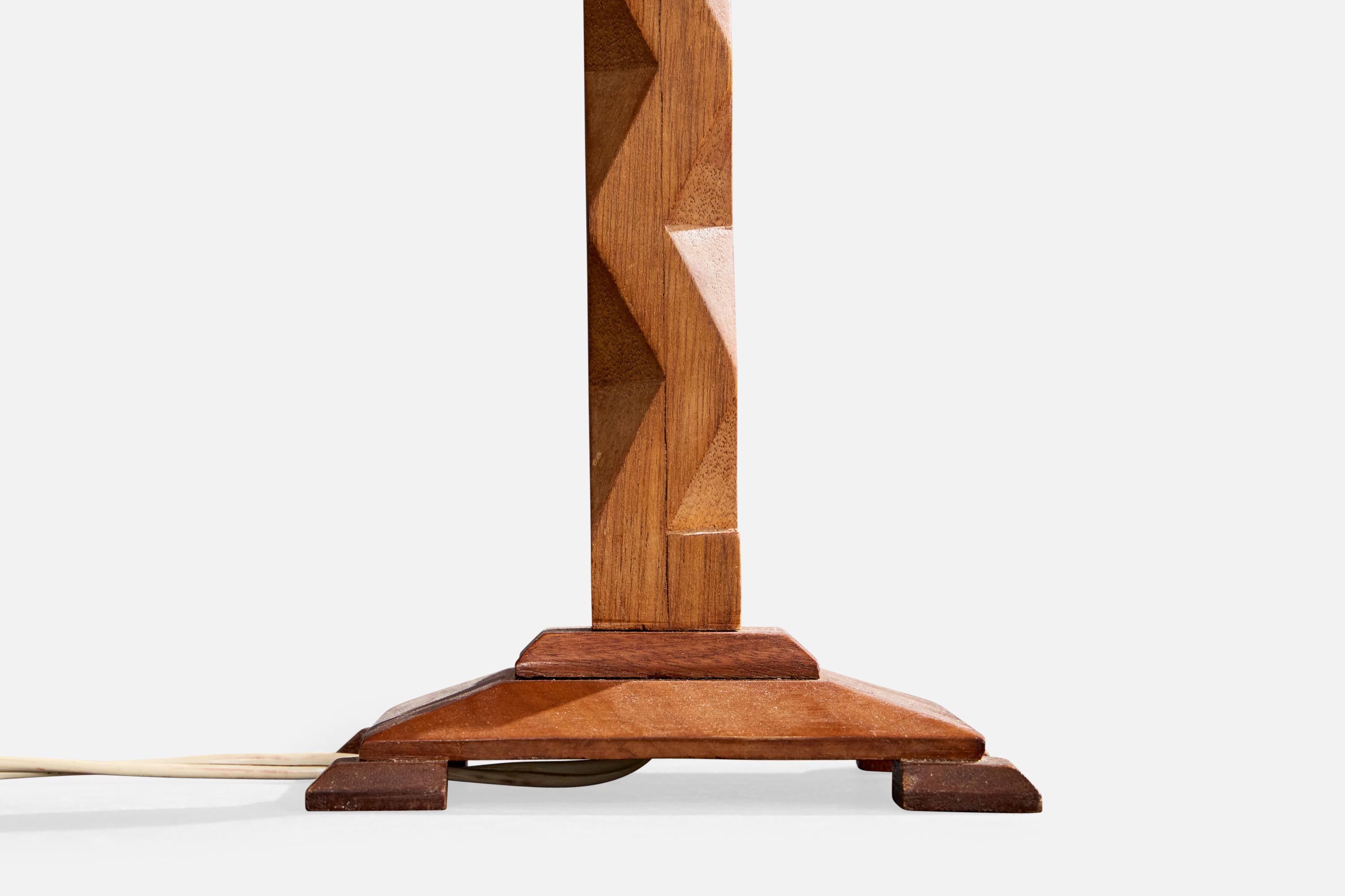 Diseñador francés, Lámpara de mesa, Madera, Latón, Francia, Años 50 en venta 1