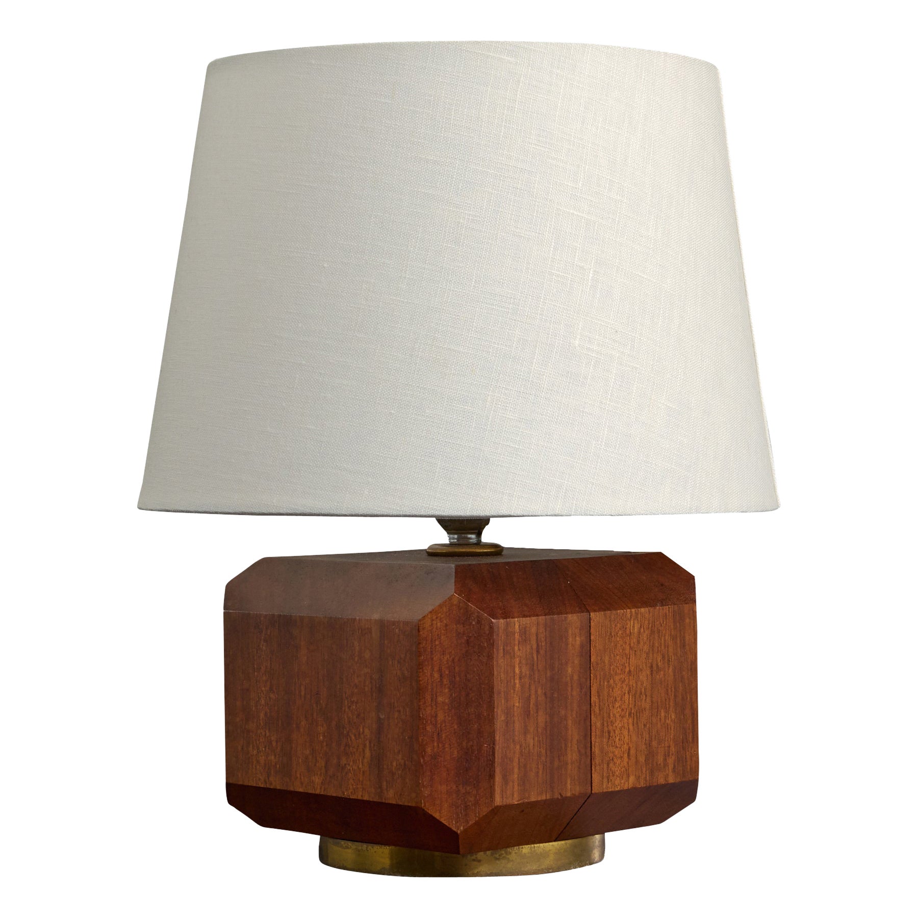French Designer, Table Lamp, Wood, Brass, France, 1950s