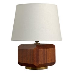 French Designer, Table Lamp, Wood, Brass, France, 1950s