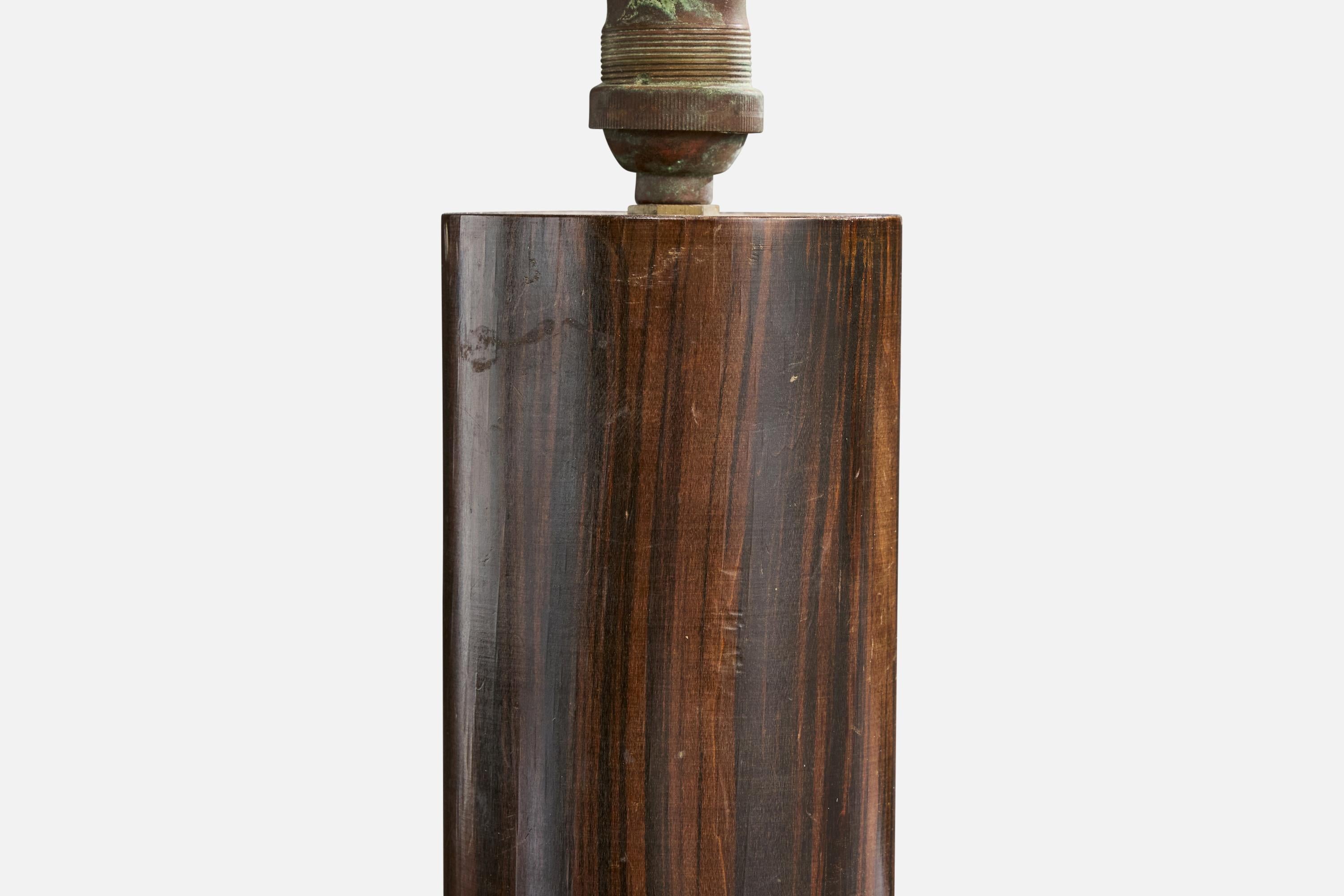 Designer français, lampe de table, Wood, cuivre, France, années 1930 Bon état - En vente à High Point, NC