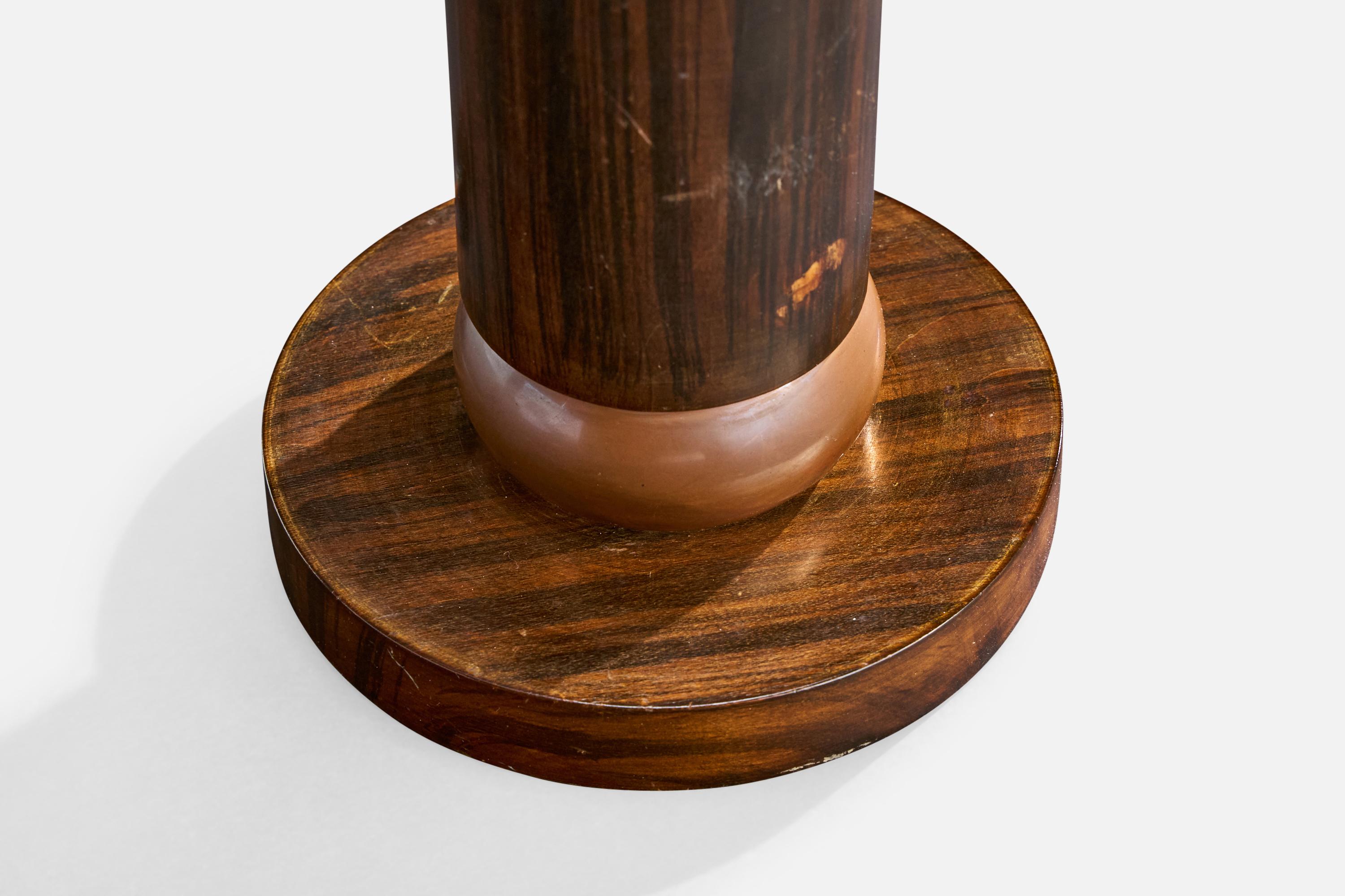 Designer français, lampe de table, Wood, cuivre, France, années 1930 en vente 1