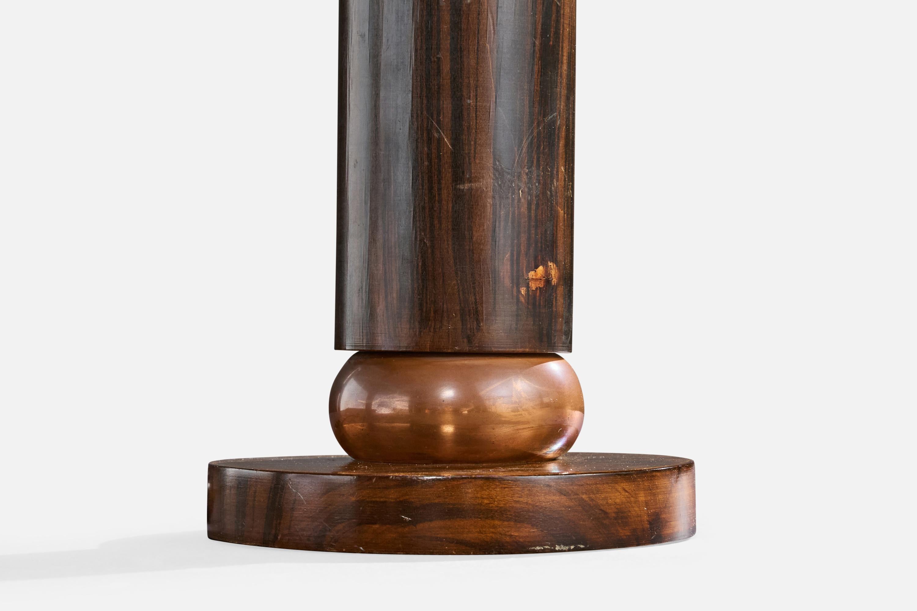 Designer français, lampe de table, Wood, cuivre, France, années 1930 en vente 2